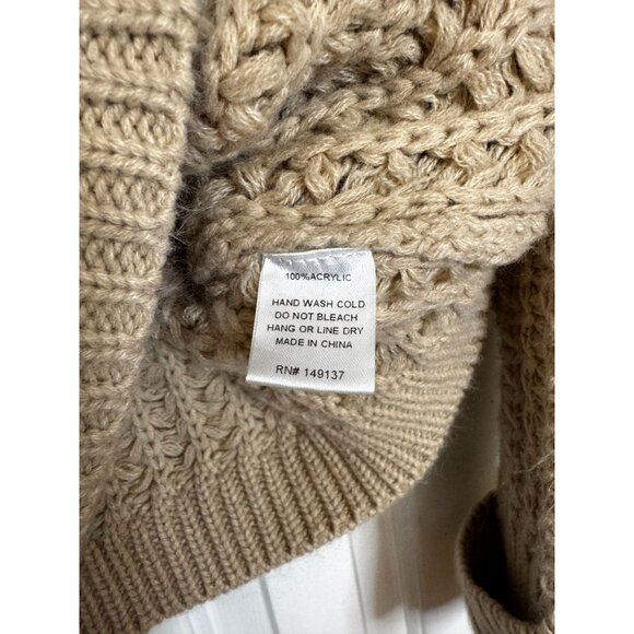 Purple Snow V-Neck Pullover Sweater Beige Sz Large Open Knit Ribbed Trim Neutral - Picture 6 of 9